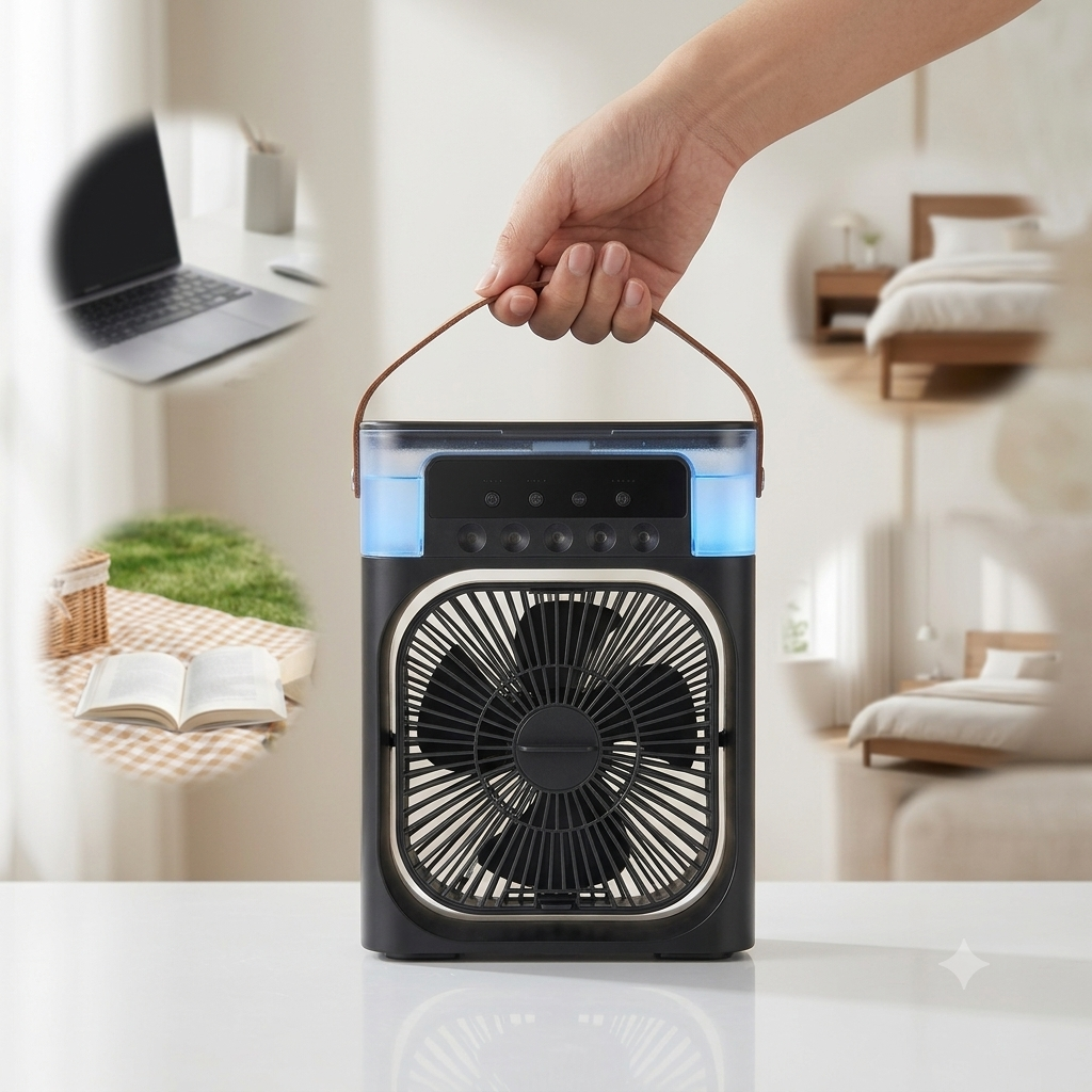 Mini Climatiseur portable 3-en-1 💨 Ventilateur + Humidificateur + Lumière LED
