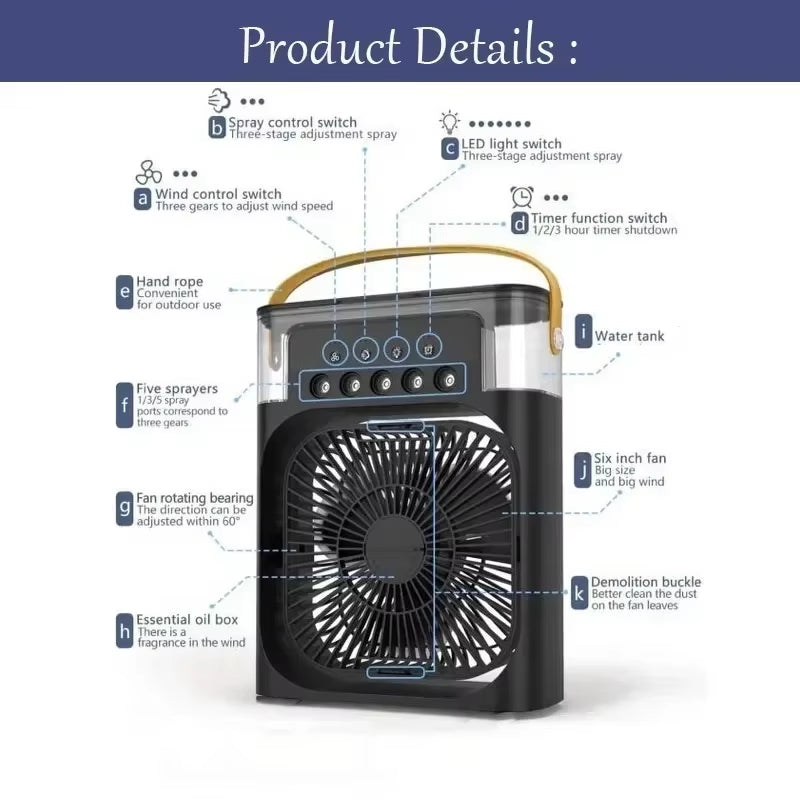 Mini Climatiseur d’Air 3-en-1 💨 Ventilateur + Humidificateur + Lumière LED