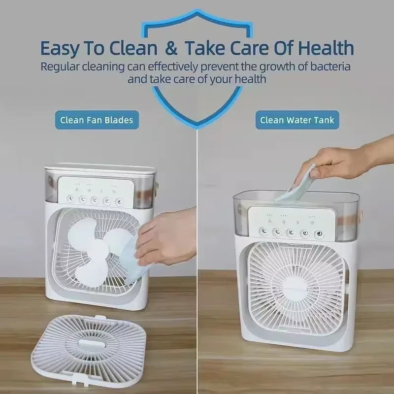 Mini Climatiseur d’Air 3-en-1 💨 Ventilateur + Humidificateur + Lumière LED