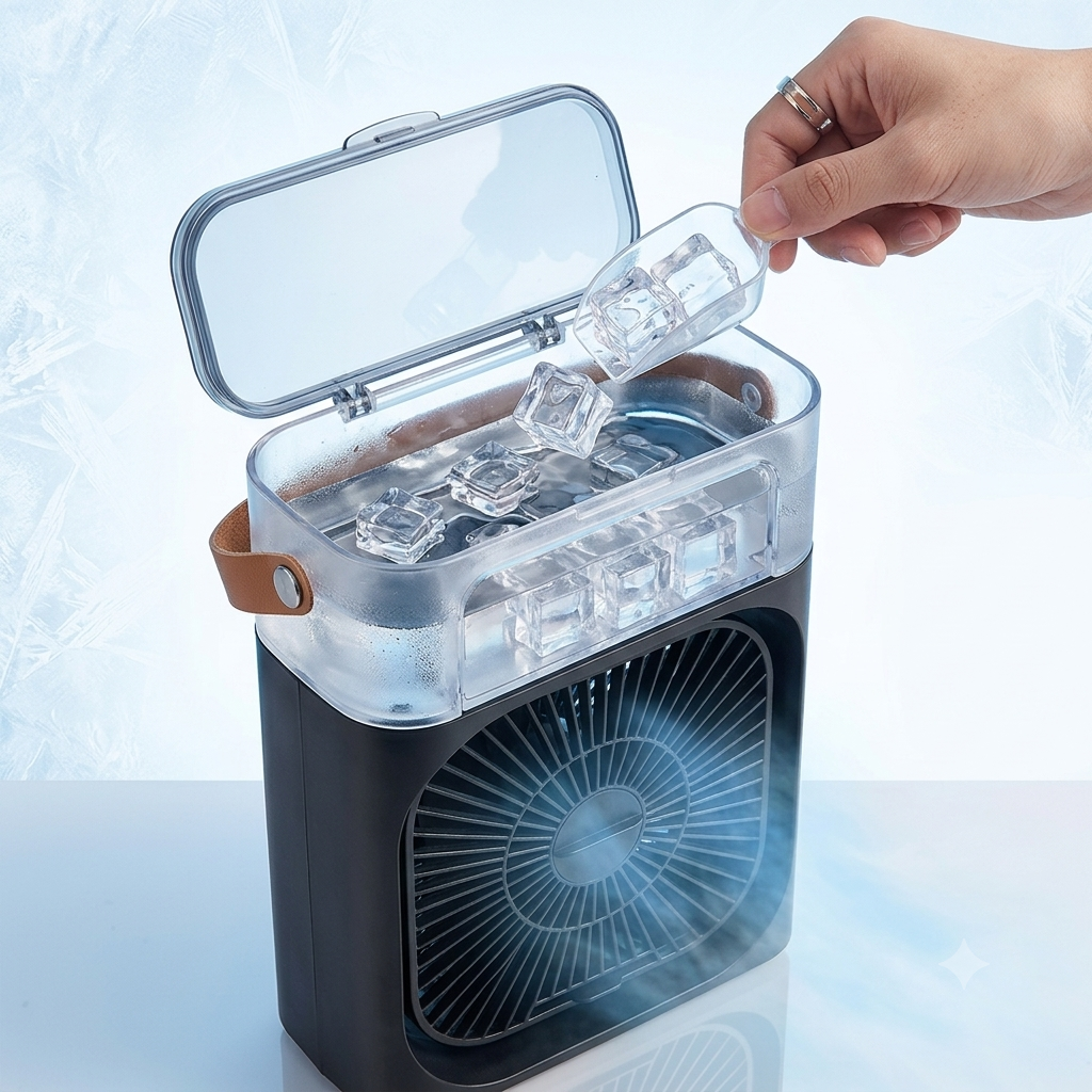 Mini Climatiseur portable  3-en-1 💨 Ventilateur + Humidificateur + Lumière LED