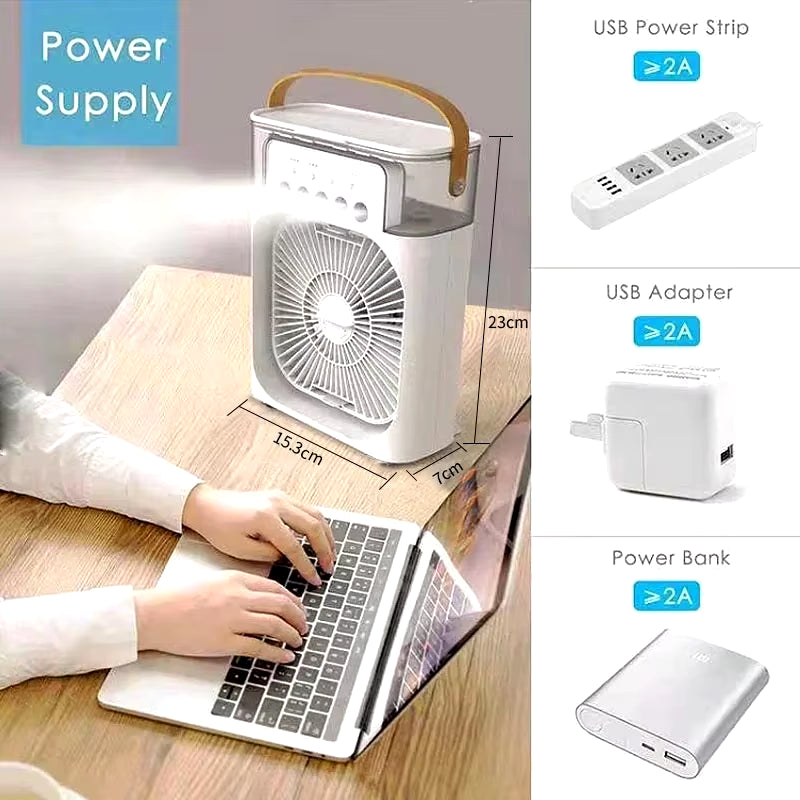 Mini Climatiseur d’Air 3-en-1 💨 Ventilateur + Humidificateur + Lumière LED